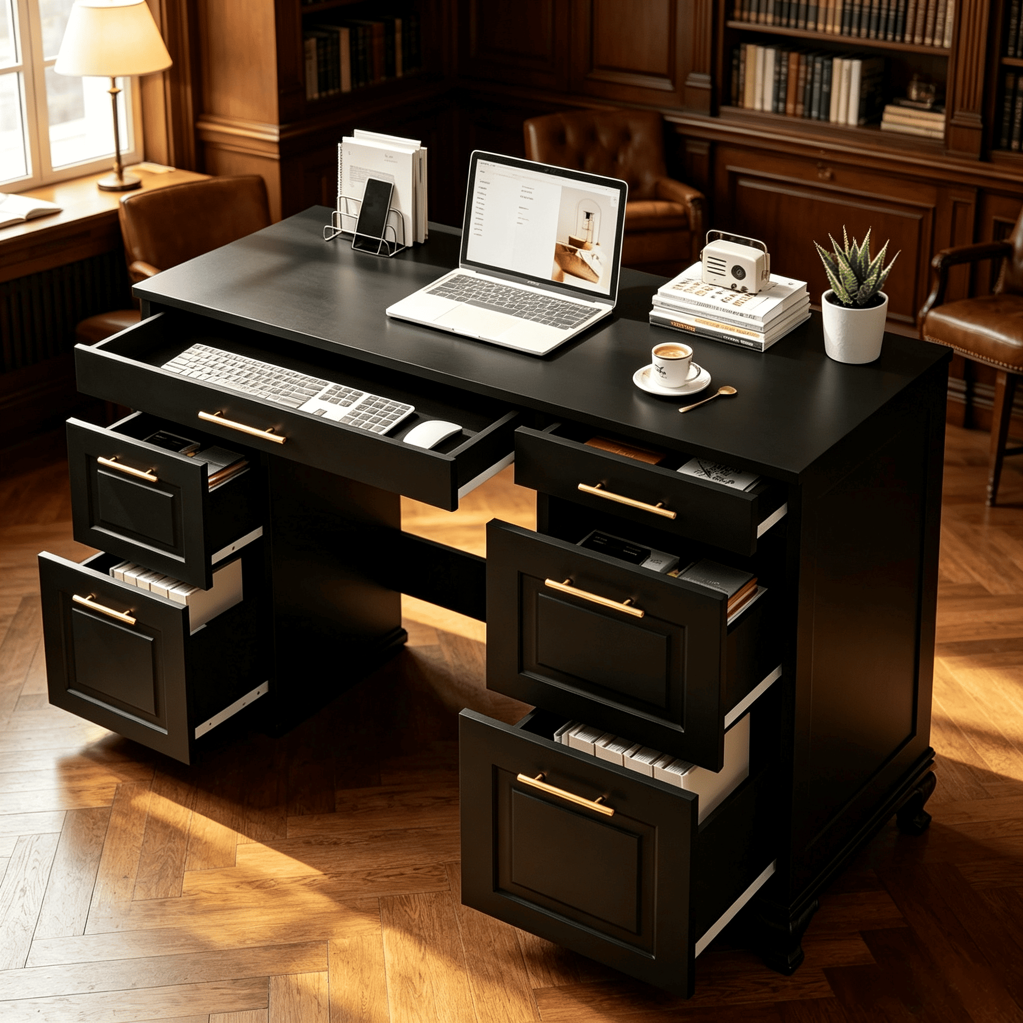 DreamCurship, Small Computer Desk, 43 inches, Black with Gold Handles ...