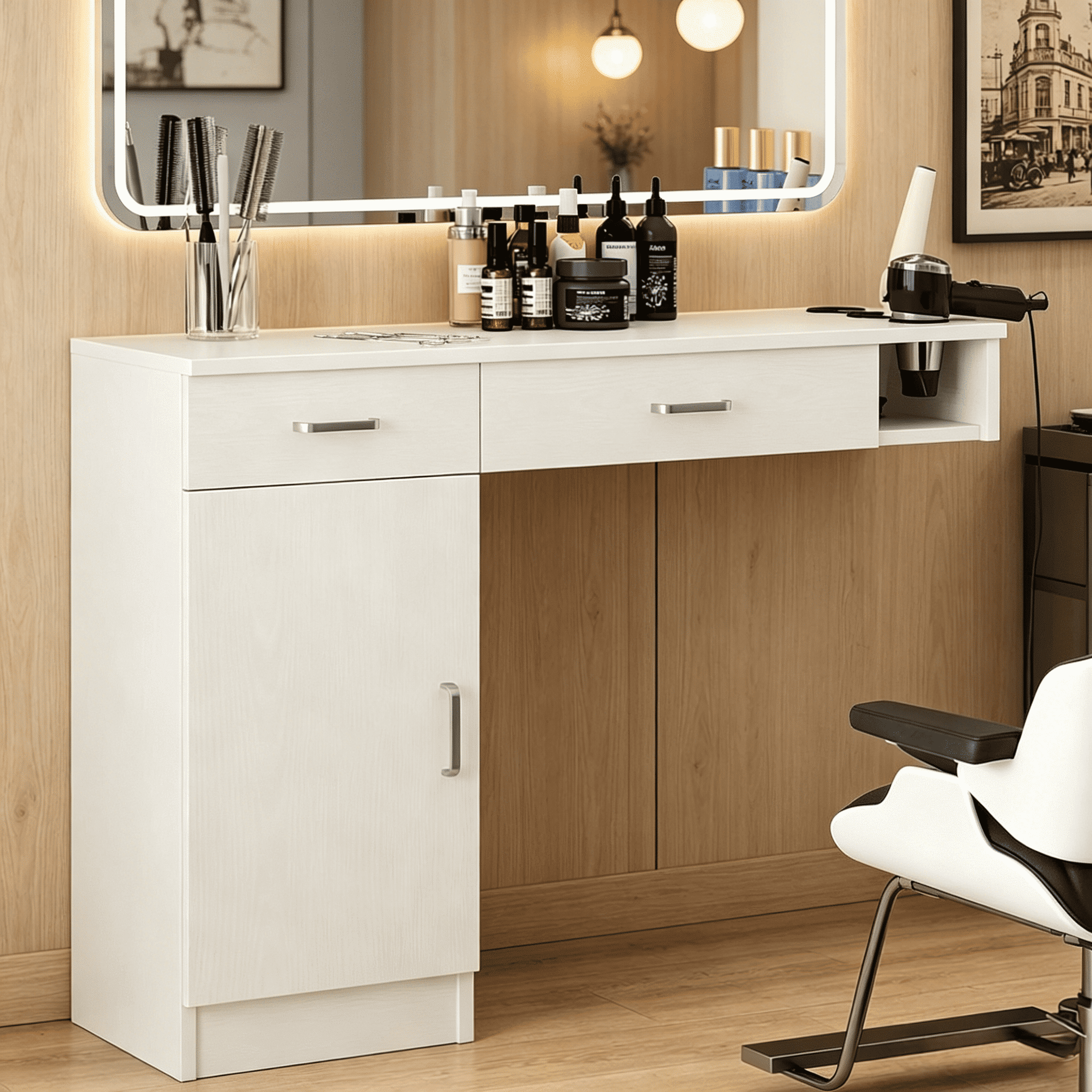 DreamCurship Wall Mount Salon Stations, Barber Station with 3 Hair