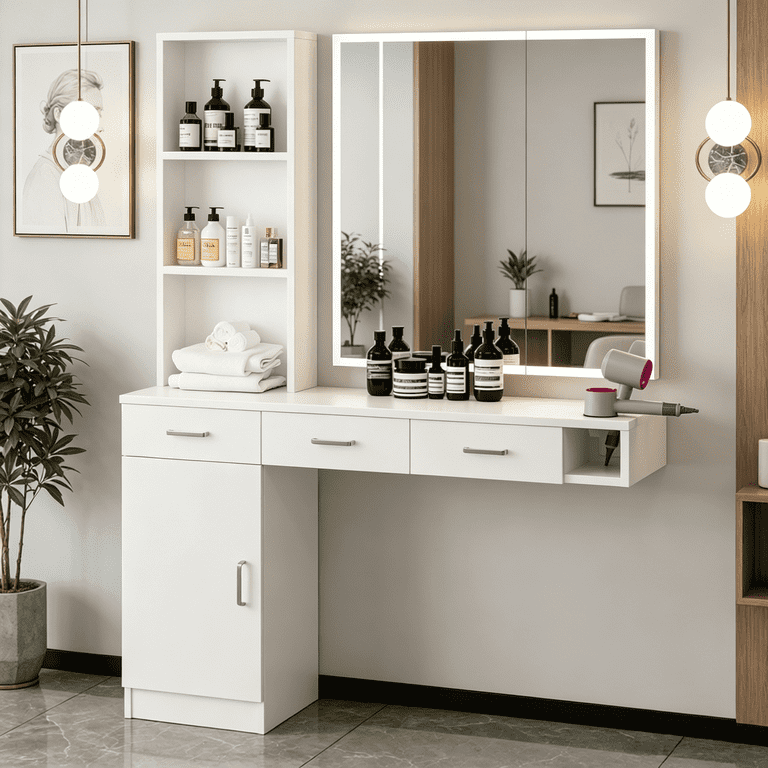DreamCurship Wall Mount Salon Stations, Barber Station with 3 Hair