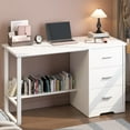thumbnail image 1 of DreamCurship White Desk with 3 Drawers, 47 inch Home Office Desk with Bottom Shelves Storage, Writing Desk for Small Spaces, White, 1 of 7