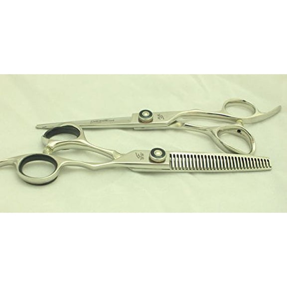 DreamCut 6" Razor Shears and 6" Thinning Shears set with Black Accents and Removable Black Finger Rests