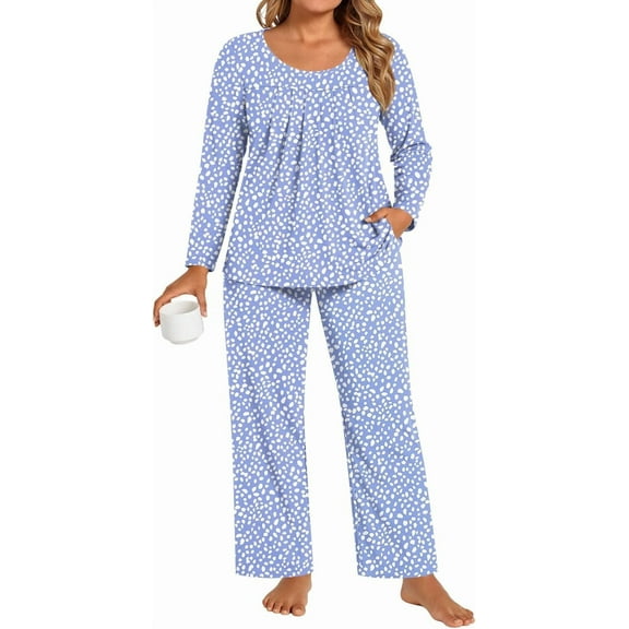 DreamFish Women's Plus Size Pajama Sets Loungewear Soft Sleepwear 2 Piece Long Sleeves Pjs Top and Long Pants with Pockets
