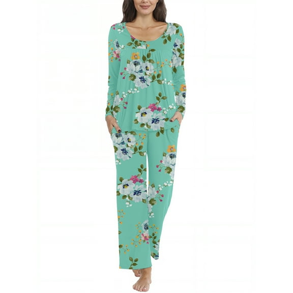 DreamFish Fall-Winter Womens 2 Piece Long Sleeves Pajama Sets with Comfy Long Pants Ladies Lounge Sleepwear with Pockets