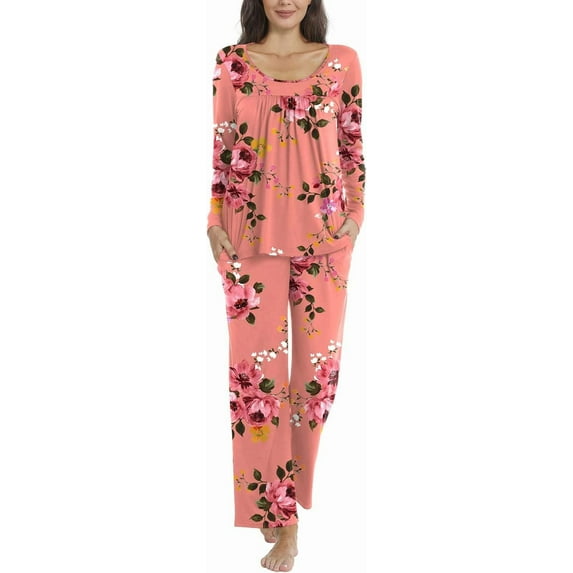 DreamFish Fall-Winter Womens 2 Piece Long Sleeves Pajama Sets with Comfy Long Pants Ladies Lounge Sleepwear with Pockets