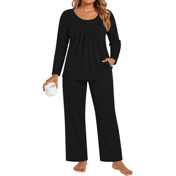 DreamFish Women's Plus Size Pajama Sets Loungewear Soft Sleepwear 2 Piece Long Sleeves Pjs Top and Long Pants with Pockets