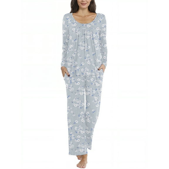 DreamFish Fall-Winter Womens 2 Piece Long Sleeves Pajama Sets with Comfy Long Pants Ladies Lounge Sleepwear with Pockets