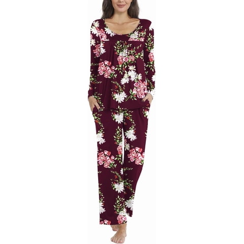 Fall-Winter Womens 2 Piece Long Sleeves Pajama Sets with Comfy Long Pants Ladies Lounge Sleepwear with Pockets