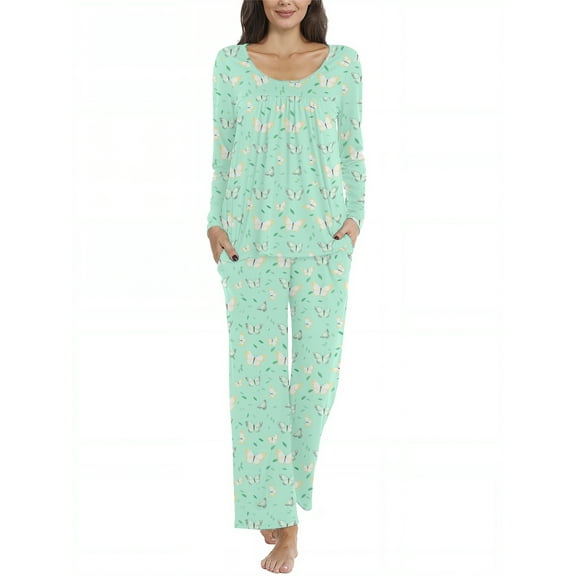 DreamFish Fall-Winter Womens 2 Piece Long Sleeves Pajama Sets with Comfy Long Pants Ladies Lounge Sleepwear with Pockets