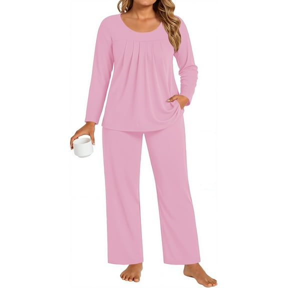 DreamFish Women's Plus Size Pajama Sets Loungewear Soft Sleepwear 2 Piece Long Sleeves Pjs Top and Long Pants with Pockets