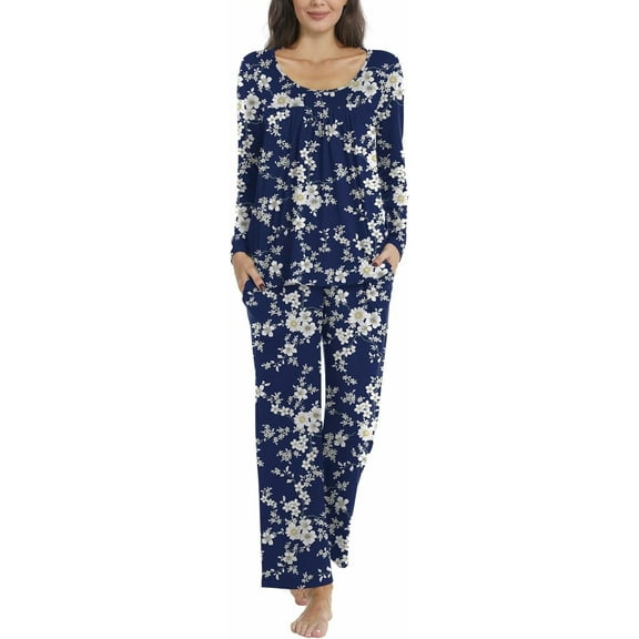 DreamFish Fall-Winter Womens 2 Piece Long Sleeves Pajama Sets with Comfy Long Pants Ladies Lounge Sleepwear with Pockets