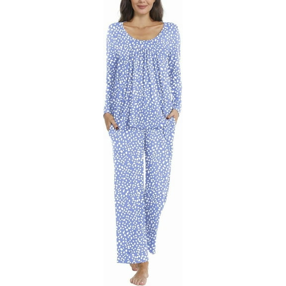 DreamFish Fall-Winter Womens 2 Piece Long Sleeves Pajama Sets with Comfy Long Pants Ladies Lounge Sleepwear with Pockets
