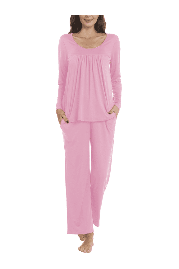 Fall-Winter Womens 2 Piece Long Sleeves Pajama Sets with Comfy Long Pants Ladies Lounge Sleepwear with Pockets