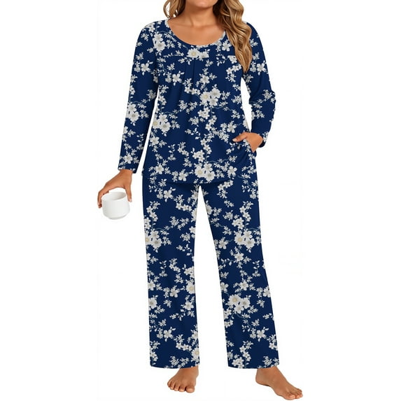 DreamFish Women's Plus Size Pajama Sets Loungewear Soft Sleepwear 2 Piece Long Sleeves Pjs Top and Long Pants with Pockets