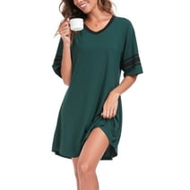 Nightgowns for Women V Neck Nightshirts Short Sleeve Soft Sleepwear ...
