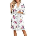 thumbnail image 1 of DreamFish Women's Floral Knit Bathrobe Soft Kimono Style Robe Knee Length Sleepwear with Pockets 3/4 Sleeves, 1 of 5