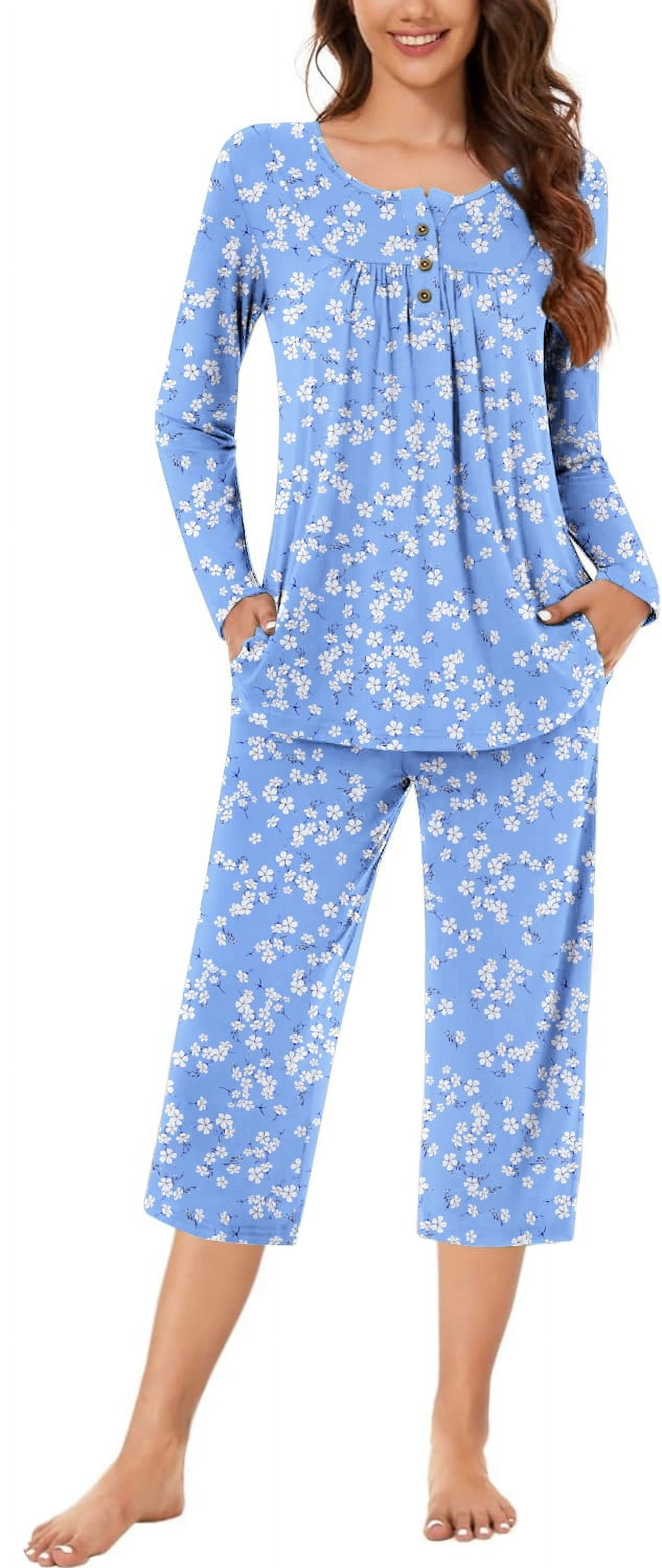 Aria Short Sleeve 100 Cotton Cropped Pajama Set with Pockets Women s Sizes S 3X Walmart