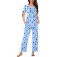 thumbnail image 1 of DreamFish Women's Pajama Set 2 Piece Sleepwear Henley Neck Short Sleeve Top and Long Pants with Pockets, 1 of 6