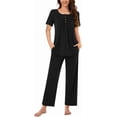 thumbnail image 1 of DreamFish Women's Pajama Set 2 Piece Sleepwear Henley Neck Short Sleeve Top and Long Pants with Pockets, 1 of 6