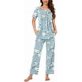 thumbnail image 1 of DreamFish Women's Pajama Set 2 Piece Sleepwear Henley Neck Short Sleeve Top and Long Pants with Pockets, 1 of 6