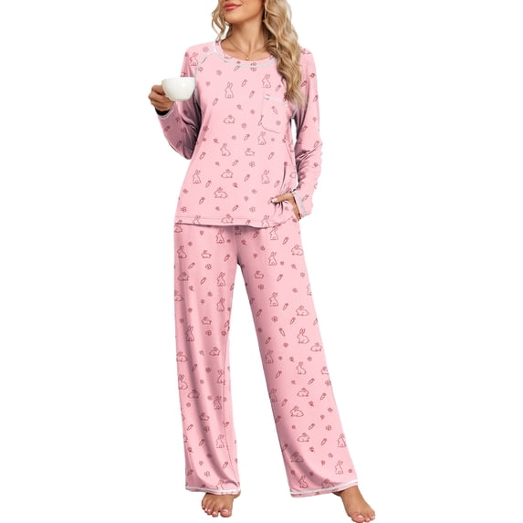 DreamFish Women's Pajama Set Long Sleeve Top and Pants with Pockets Soft Lightweight Sleepwear Loungewear