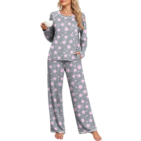 DreamFish Women's Pajama Set Long Sleeve Top and Pants with Pockets Soft Lightweight Sleepwear Loungewear