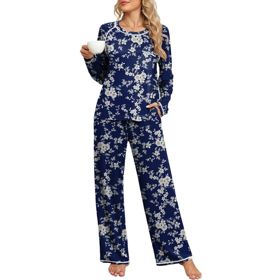 DreamFish Women's Pajama Set Long Sleeve Top and Pants with Pockets Soft Lightweight Sleepwear Loungewear