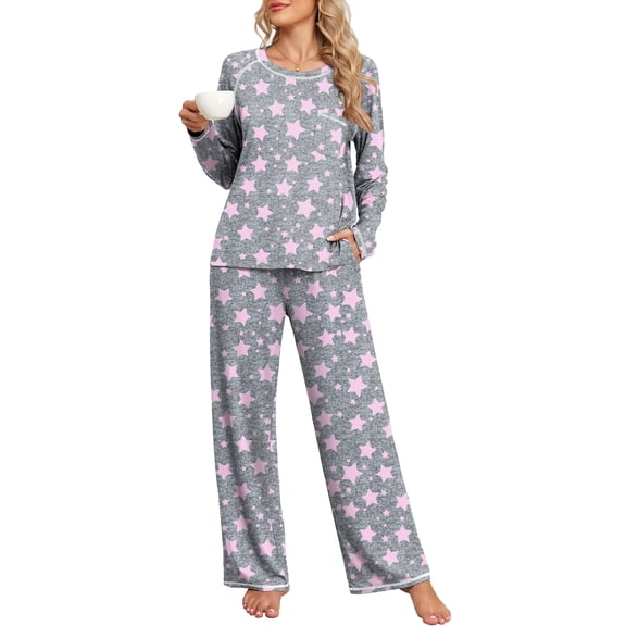 DreamFish Women's Pajama Set Long Sleeve Top and Pants with Pockets Soft Lightweight Sleepwear Loungewear