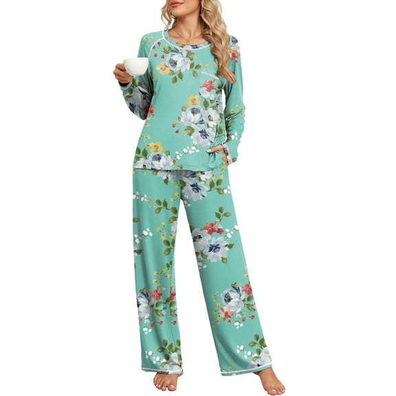 DreamFish Women's Pajama Set Long Sleeve Top and Pants with Pockets Soft Lightweight Sleepwear Loungewear