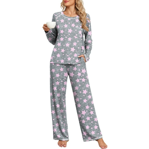 DreamFish Women's Pajama Set Long Sleeve Top and Pants with Pockets Soft Lightweight Sleepwear Loungewear