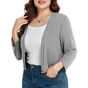 DreamFish Women's Plus Size 3/4 Sleeve Cropped Cardigans Open Front Short Shrugs for Dresses