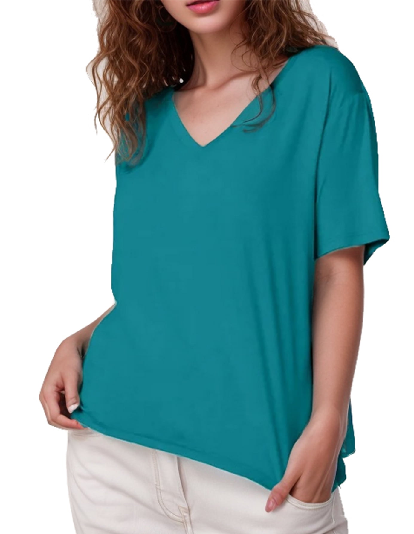 DreamFish Women's Plus Size Tops V Neck T Shirts Summer Short Sleeve ...