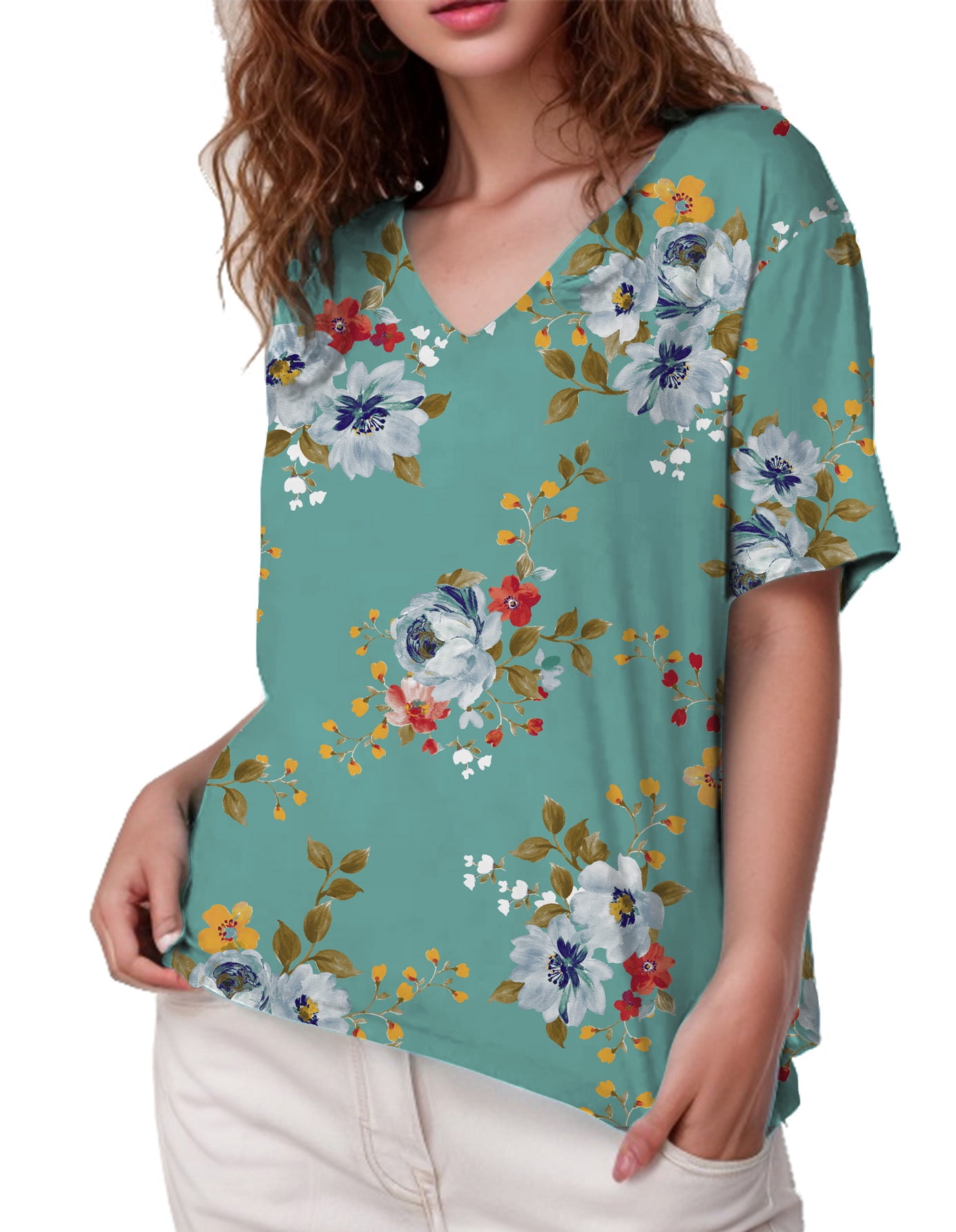 DreamFish Women's Plus Size Tops V Neck T Shirts Summer Short Sleeve ...