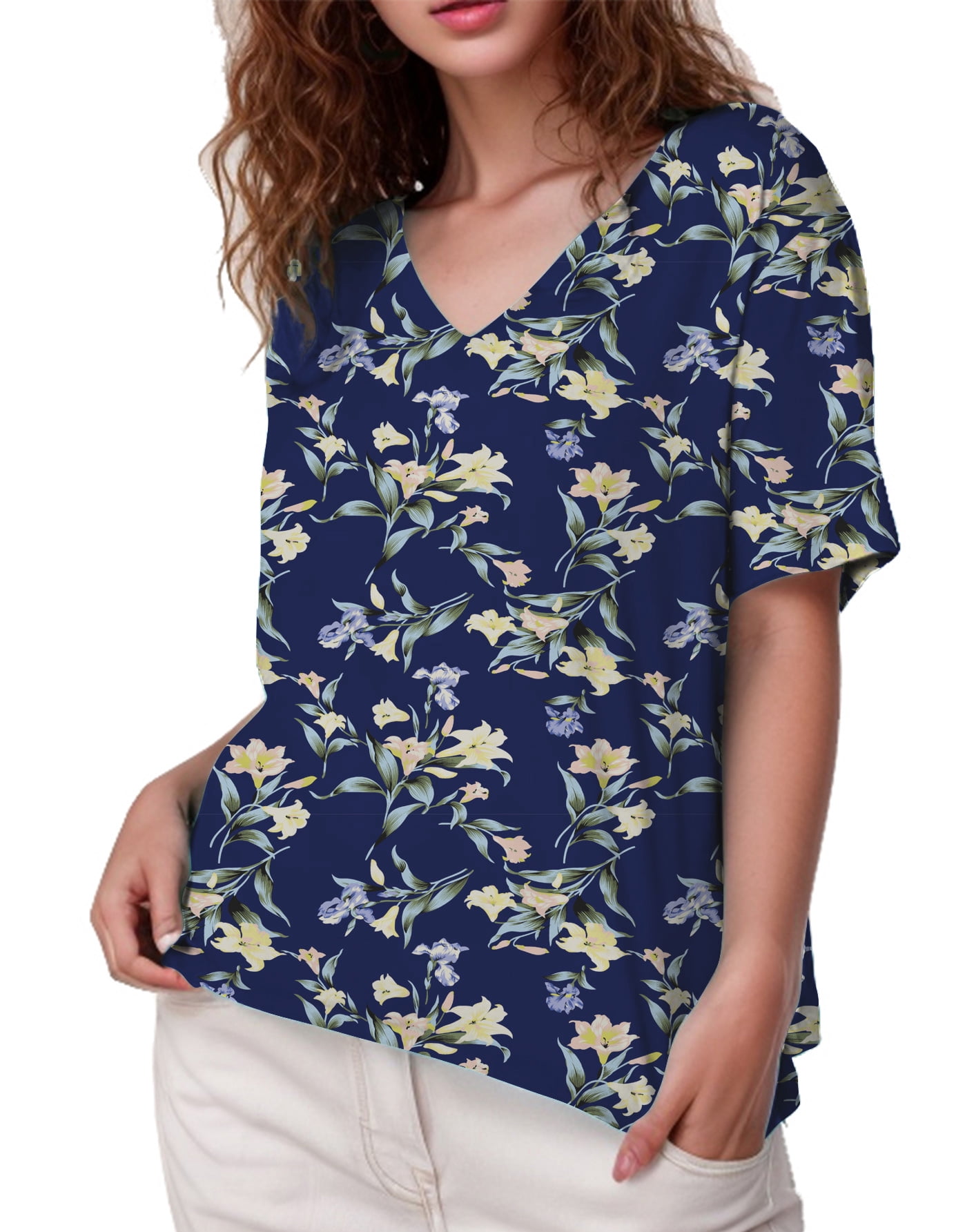 DreamFish Women's Plus Size Tops V Neck T Shirts Summer Short Sleeve ...