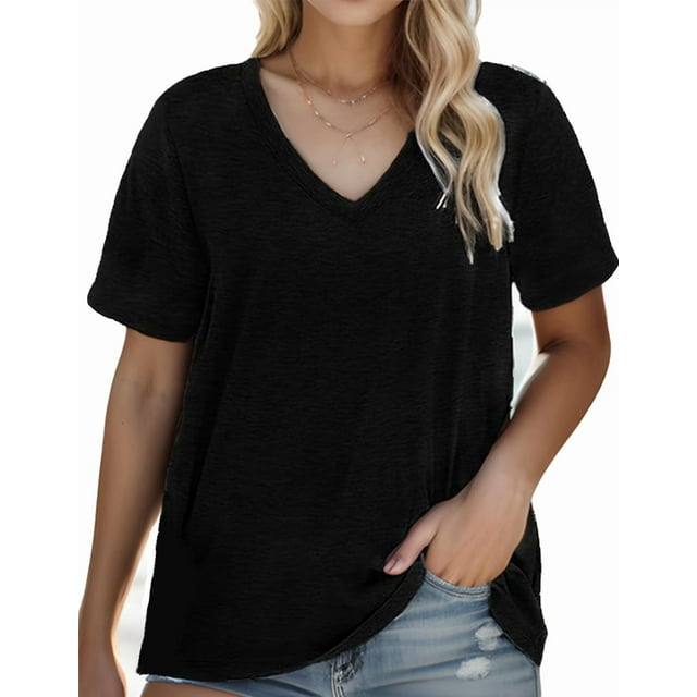 DreamFish Women's Plus Size Tops V Neck T Shirts Summer Short Sleeve ...