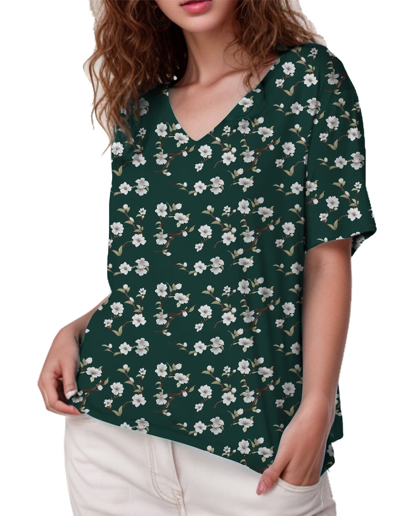 DreamFish Women's Plus Size Tops V Neck T Shirts Summer Short Sleeve ...