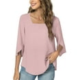 thumbnail image 1 of DreamFish Women's Square Neck Tops Half Ruffle Split Sleeve Curved Hem Loose Fit Shirt, 1 of 4