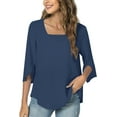 thumbnail image 1 of DreamFish Women's Square Neck Tops Half Ruffle Split Sleeve Curved Hem Loose Fit Shirt, 1 of 4