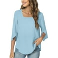 thumbnail image 1 of DreamFish Women's Square Neck Tops Half Ruffle Split Sleeve Curved Hem Loose Fit Shirt, 1 of 4