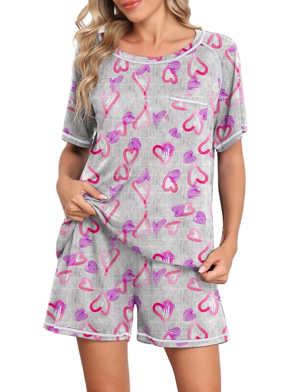 Women's Summer Short Sleeve Top and Shorts Pajama Ladies Soft Pjs Lounge Set with Pockets