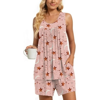 DreamFish Women's Summer Sleeveless Tank and Shorts Pajama Set with Pockets