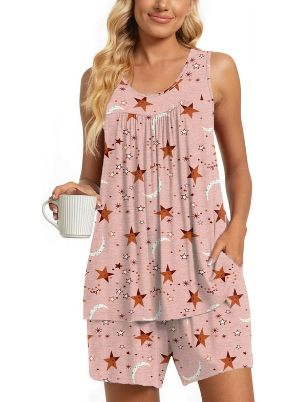 Women's Summer Sleeveless Tank and Shorts Pajama Set with Pockets