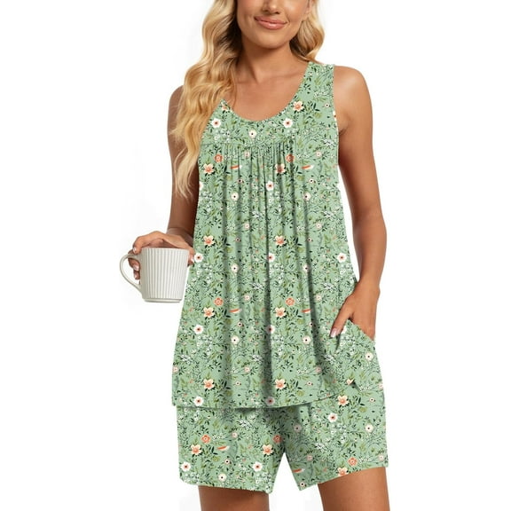 DreamFish Women's Summer Sleeveless Tank and Shorts Pajama Set with Pockets