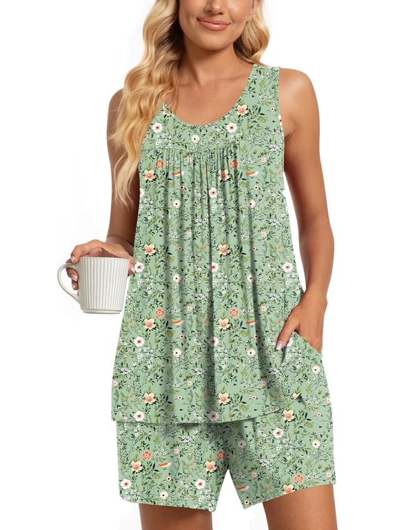 Women's Summer Sleeveless Tank and Shorts Pajama Set with Pockets