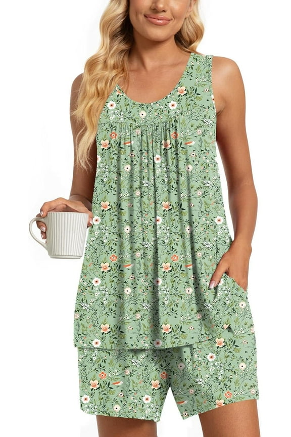 Women's Summer Sleeveless Tank and Shorts Pajama Set with Pockets