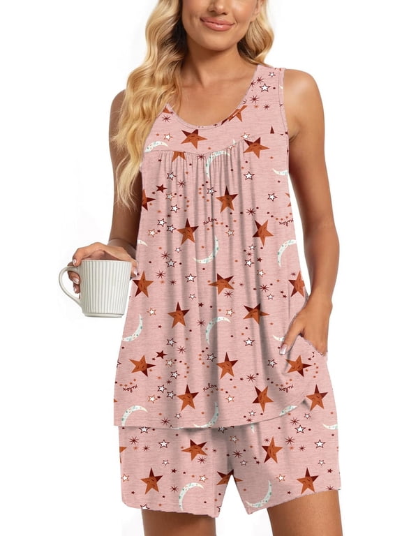 Women's Summer Sleeveless Tank and Shorts Pajama Set with Pockets