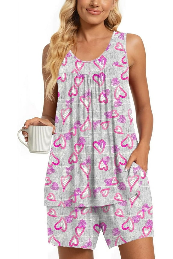 Women's Summer Sleeveless Tank and Shorts Pajama Set with Pockets