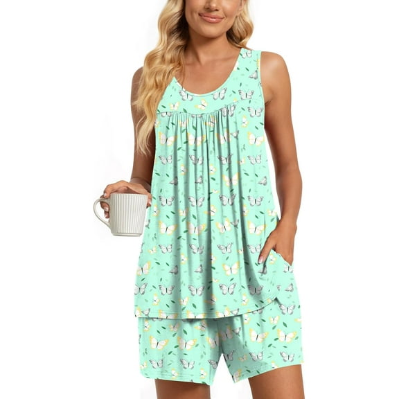 DreamFish Women's Summer Sleeveless Tank and Shorts Pajama Set with Pockets