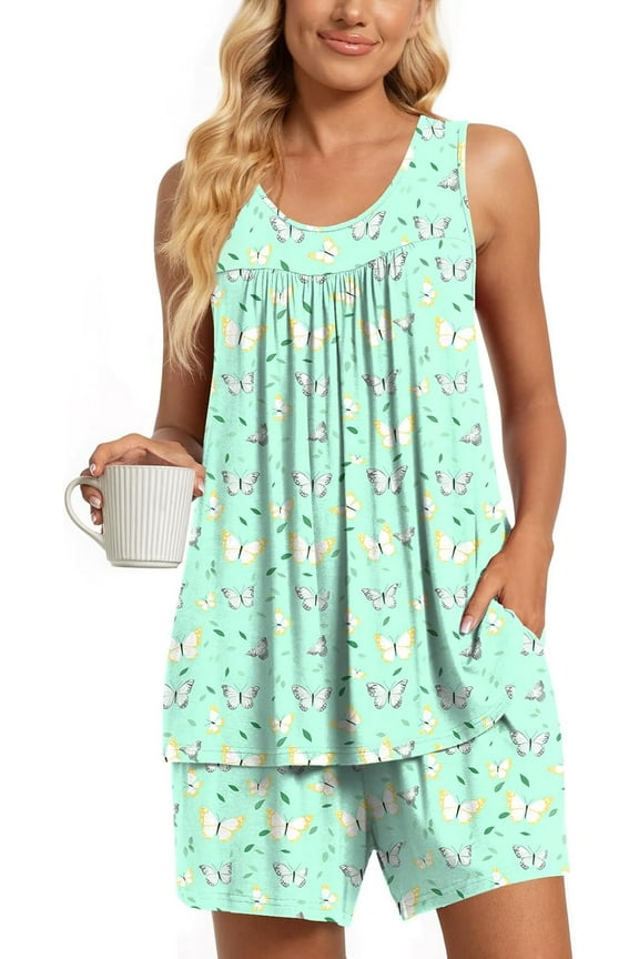 Women's Summer Sleeveless Tank and Shorts Pajama Set with Pockets
