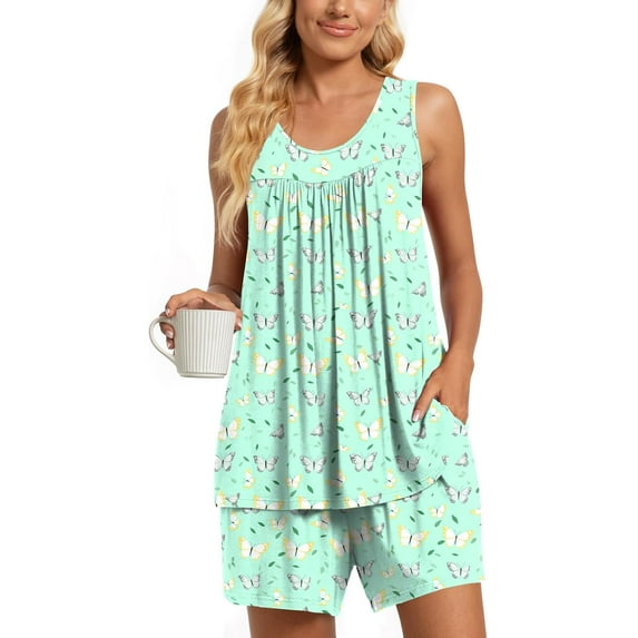DreamFish Women's Summer Sleeveless Tank and Shorts Pajama Set with Pockets