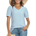 thumbnail image 1 of DreamFish Women's Tops Summer V Neck Tops Puffy Short Sleeve Tunic Casual Eyelet Top, 1 of 5